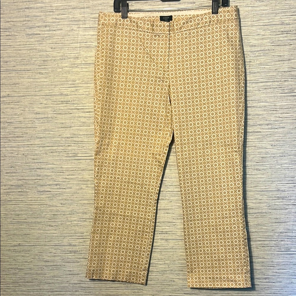 J. Crew City Fit Cropped Pants – Tan Geometric Print (664)
